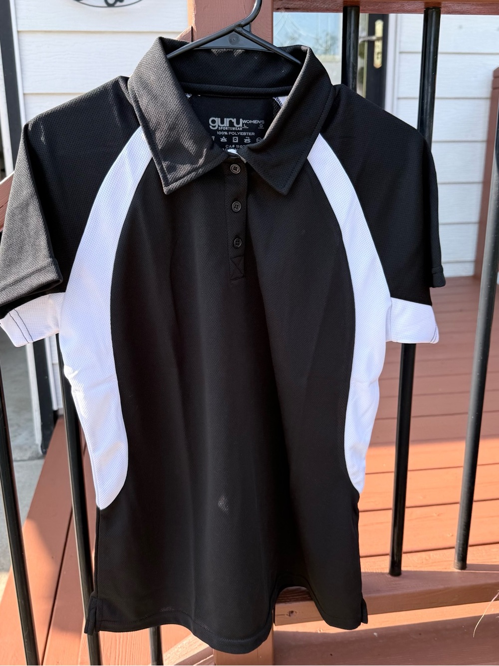 Guru Sportswear Women's Black Polo with White Side Panels - Size L - New